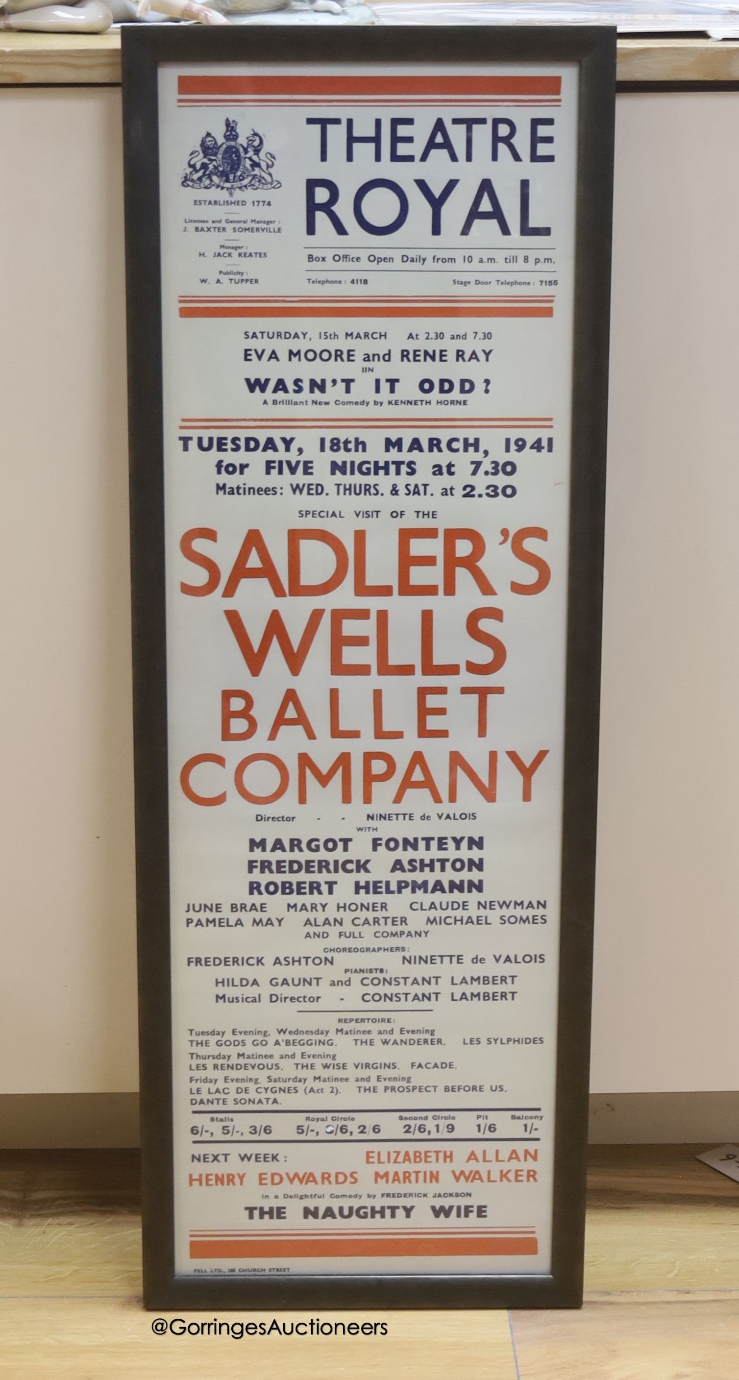 A Theatre Royal Sadler's Wells poster, 75 x 24cm